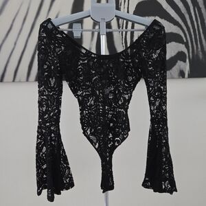 Wet Seal Black Lace bodysuit. Flare sleeve